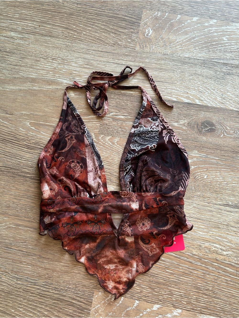 Brown Paisley Halter Crop Top